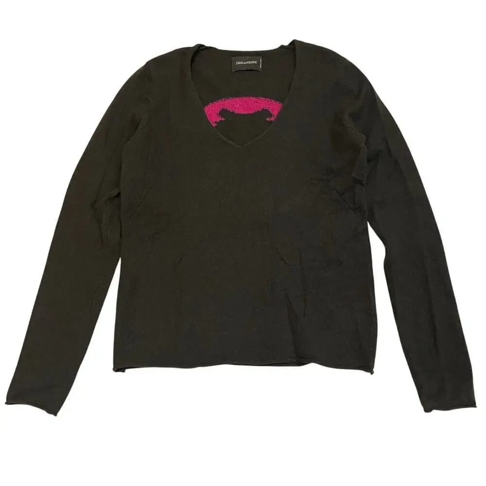 Rare Zadig & Voltaire Cashmere Skull Sweater | Pink Back Graphic, 100% Cashmere